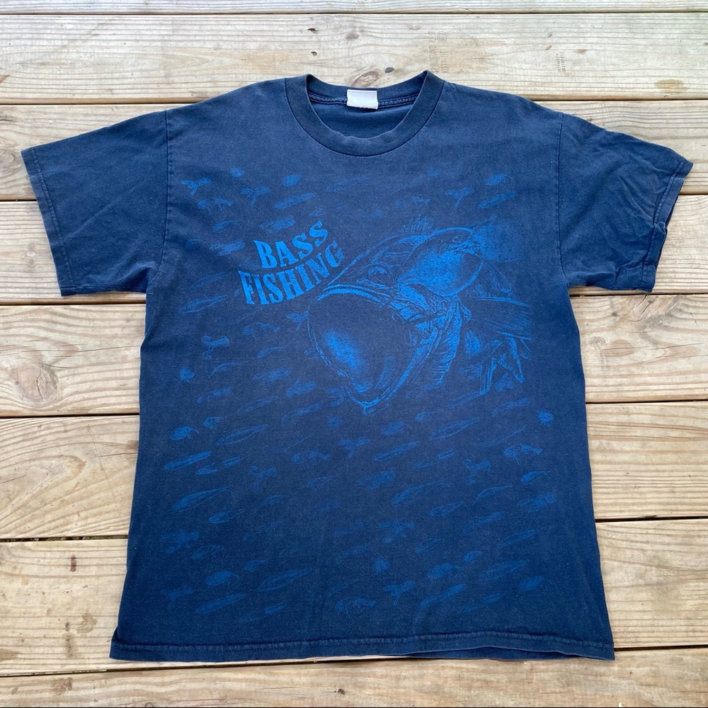 Vintage 2000 Big Bass Fishing Mega Print National Heritage Shirt - Picture 1 of 6